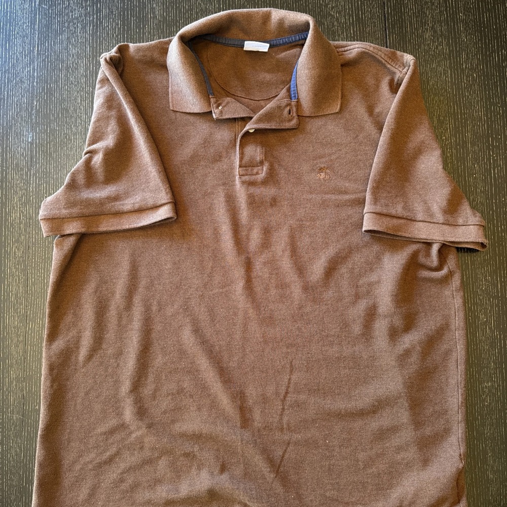 Brooks Brothers Polo Shirt Mens L Brown Supima Cotton Pique Blue Trim Logo